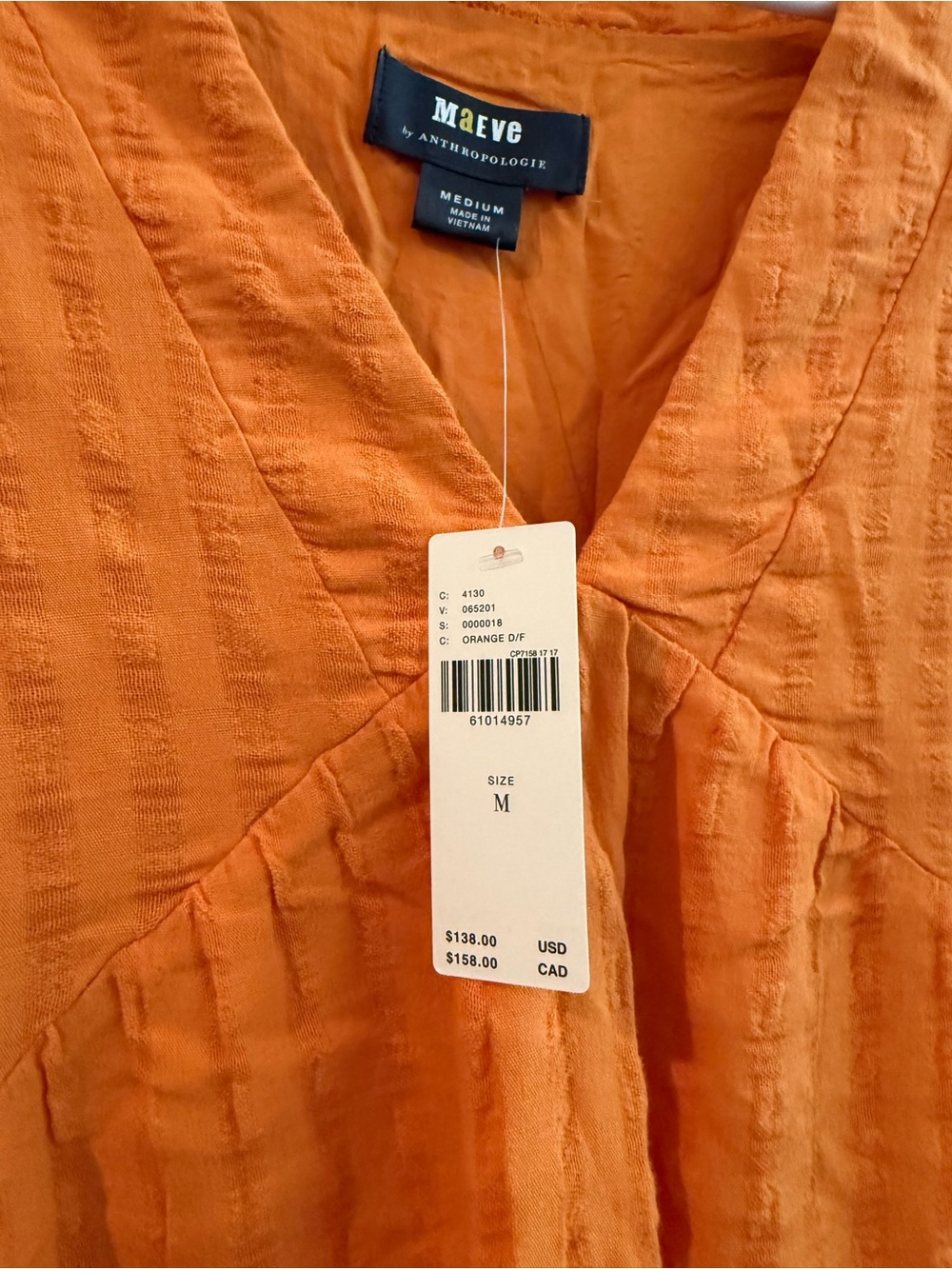 Maeve Anthropologie Maeve Orange Textured V-Neck Dress - Picture 3 of 3